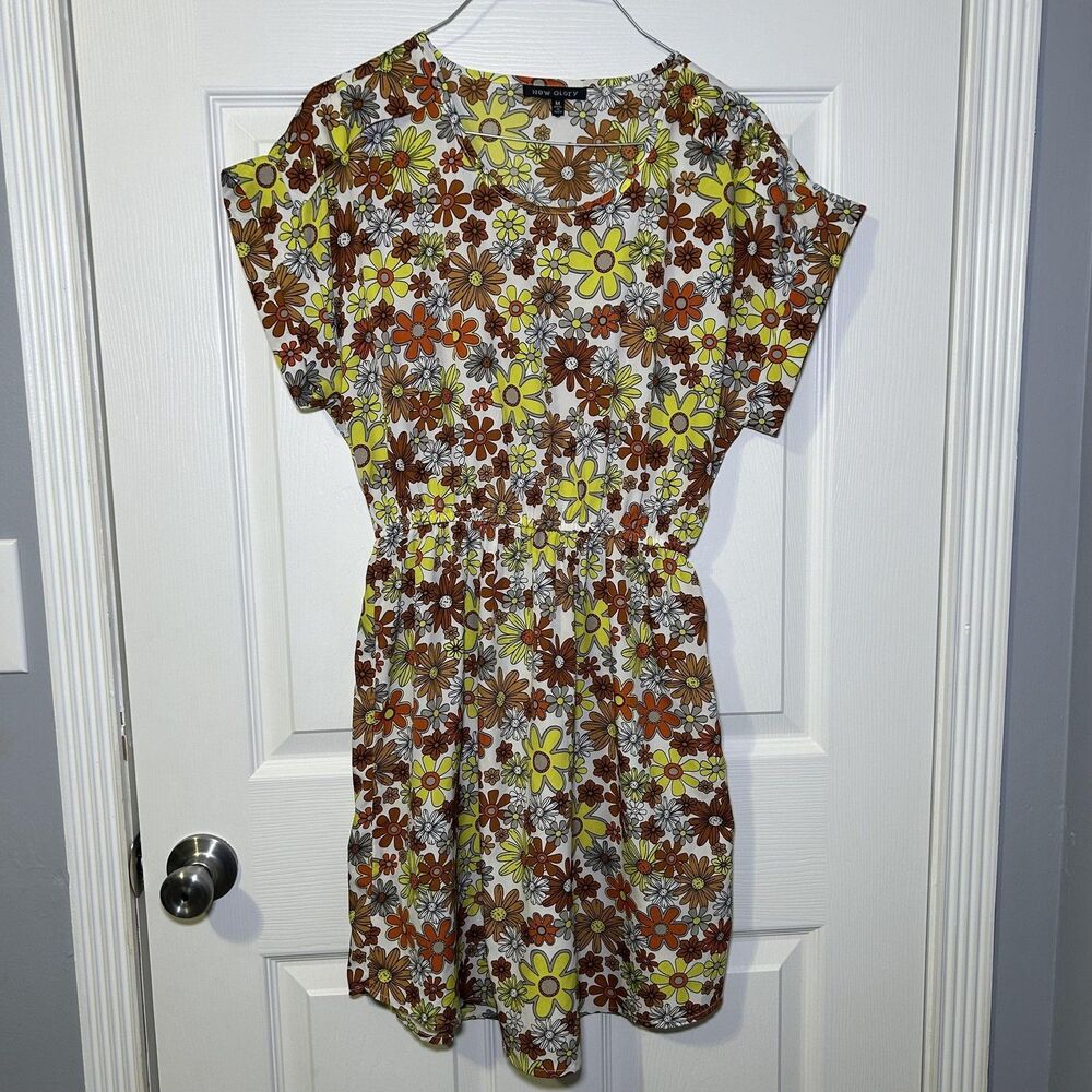 New Glory Dress Women's Medium Multicolor Retro Floral Elastic Waist Short